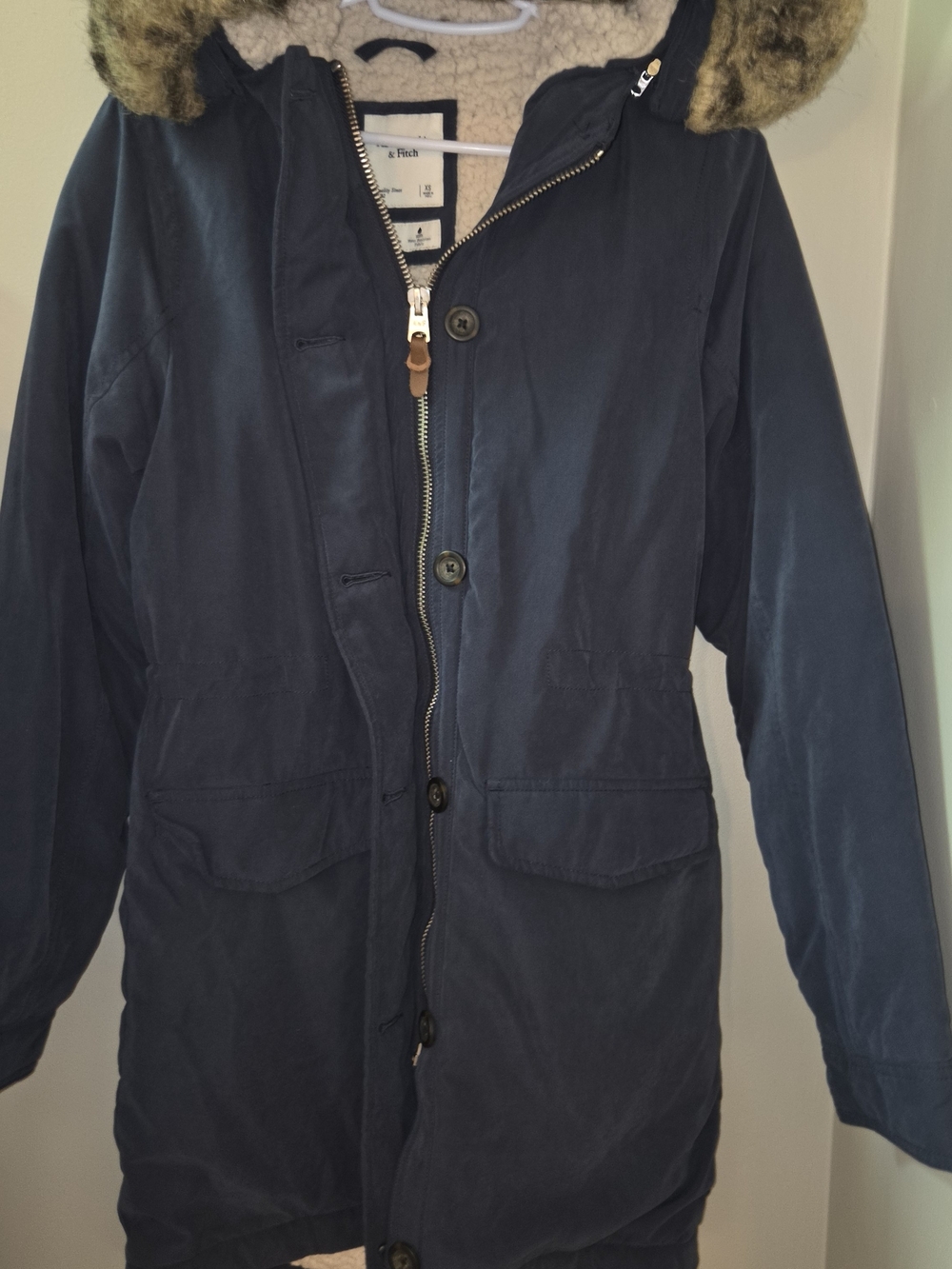 Y2K Abercrombie & Fitch Navy Parka with Faux Fur Trim XS